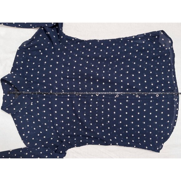 J. Crew Navy Polka Dot Long Sleeve Button Front Top Size 2 Cotton & Silk Blend - Picture 11 of 11